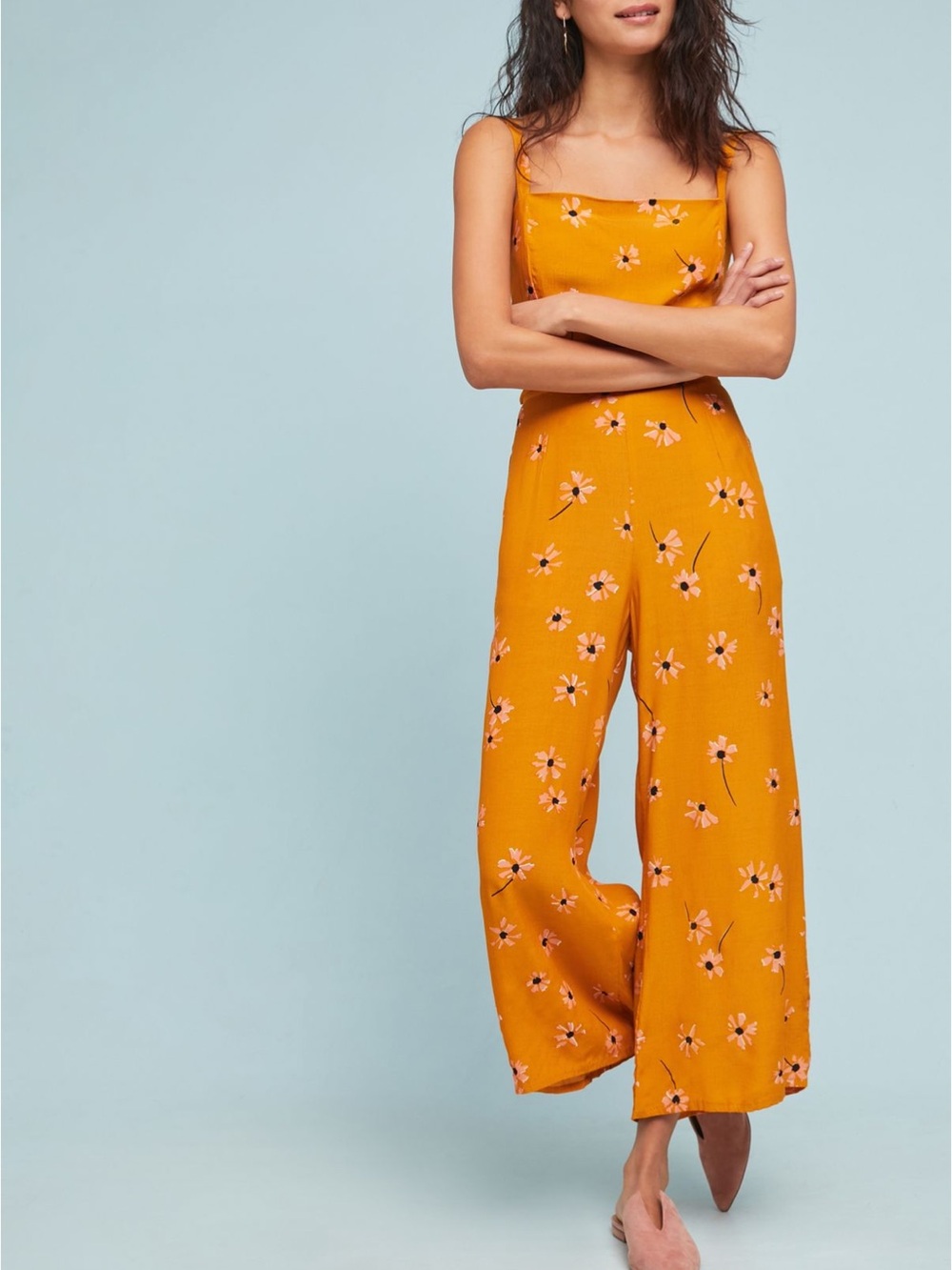 Faithfull the Brand Mustard Floral Square-Neck Jumpsuit